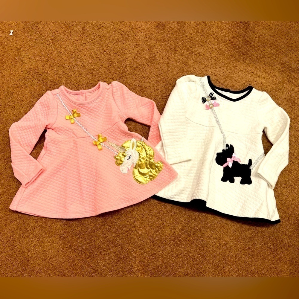 Kids Headquarters Bundle of 2 Quilted Tops/Dresses Size 3T White and Pink
